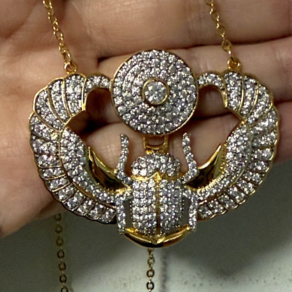 nOir Jewelry Gold and Silver Crystal Scarab Necklace